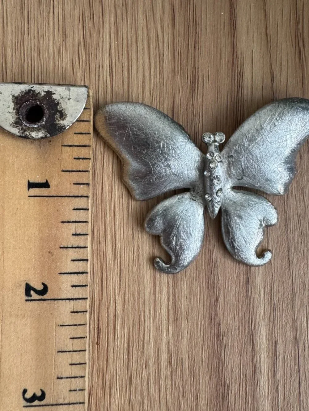 Large Silver Tone Butterfly Pendant Rhinestone Textured Statement Charm
